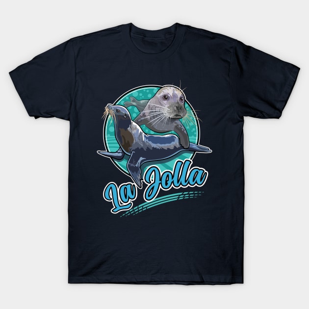 Harbor Seal and Sea Lion at La Jolla California near San Diego T-Shirt by SuburbanCowboy